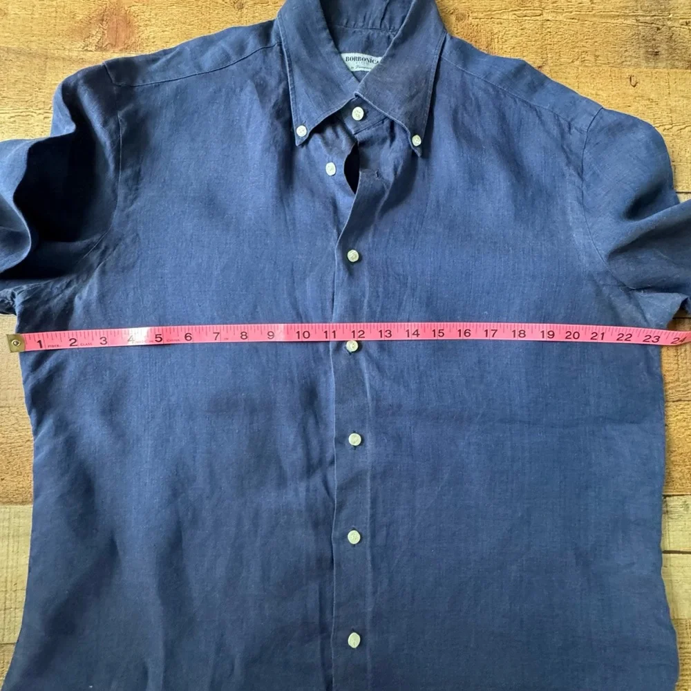 Borbonica by Vanacore Linen Button-Up Shirt Navy Blue Size 17/43 - Picture 6 of 7